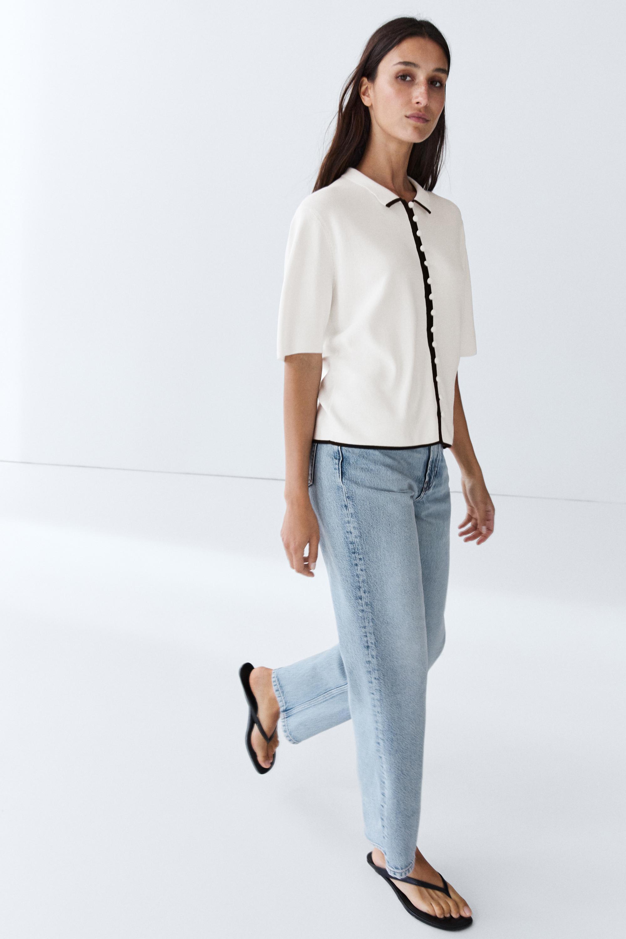 Cardigan en maille à manches courtes avec détails contrastants